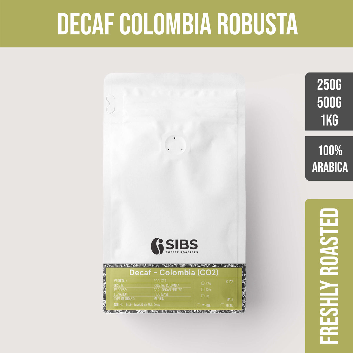 Decaf Colombia Robusta (100% Robusta)