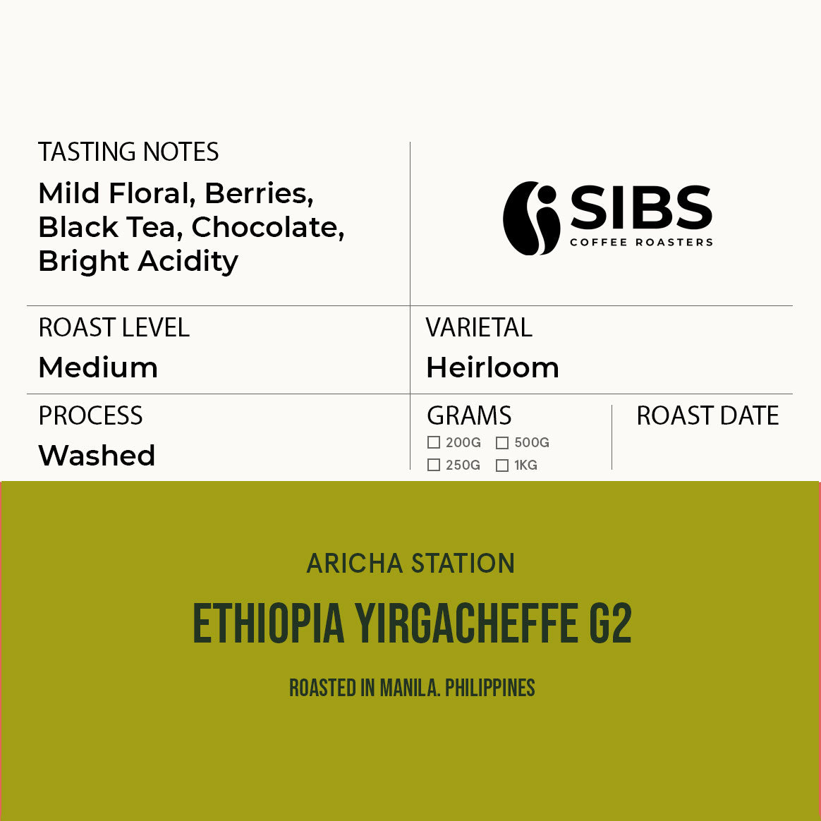 Ethiopia Yirgacheffe G2 (100% Arabica) - Freshly Roasted Coffee